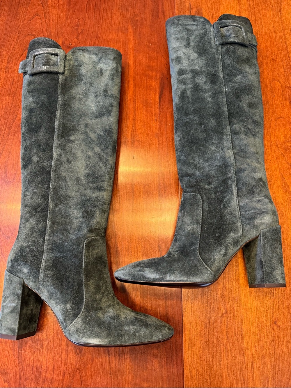 ROGER VIVIER Women's Knee-High Suede Block Heel Boots - Teal Green
